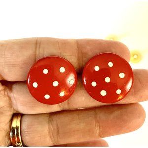 Vintage Red and White Enamel Polk A Dot Earrings Polka dot Polk-a-dot